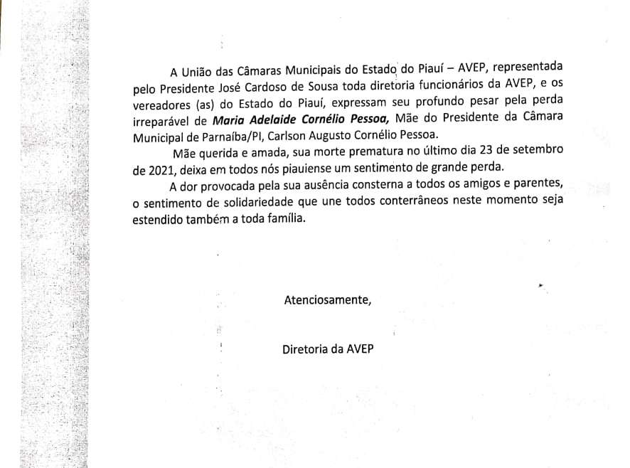 AVEP lamenta o falecimento da mãe do presidente da Câmara