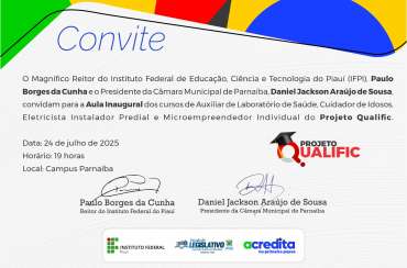 Convite para Aula Inaugural dos cursos por meio de parceria entre a Escola do Legislativo e IFPI