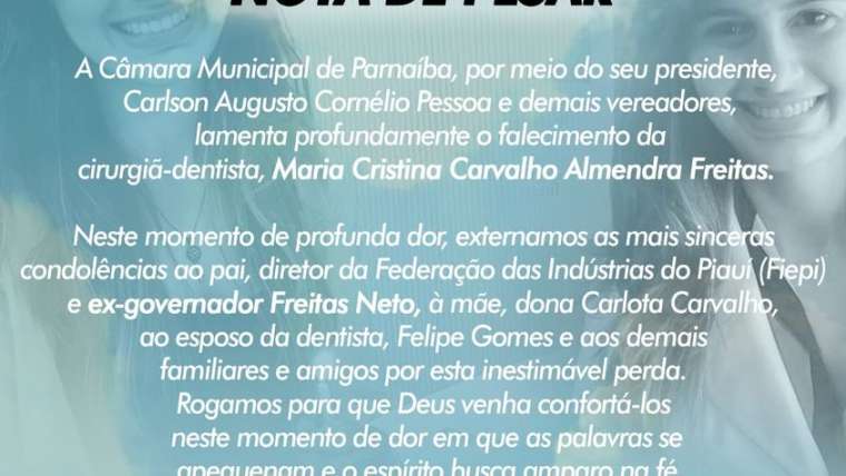 Câmara lamenta a morte de Maria Cristina Carvalho Almendra Freitas