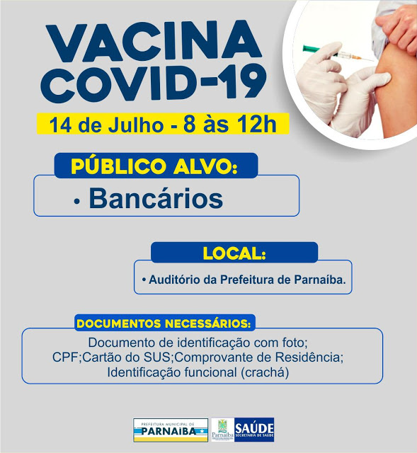Câmara solicita e bancários de Parnaíba serão imunizados nesta quarta (14)
